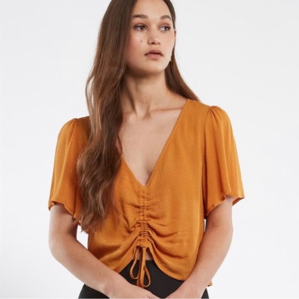 Band of Gypsies Crop top Center Rugged sleeve woven top Sz XS V-neck Top